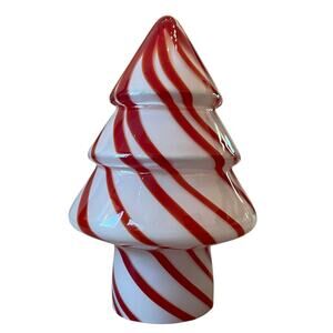 Hand Blown Art Glass CHRISTMAS Tree 10" Holiday Red & White Peppermint Swirl New